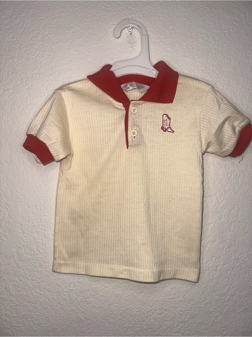 Vintage Healthtex Kids Short Sleeve Western Cowboy Boot Polo Shirt Red Trim 3T